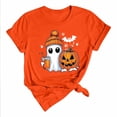 thumbnail image 3 of Halloween T Shirts Womens Pumpkin Ghost Printed Funny Graphic Tees Short Sleeve Crewneck Fall Holiday Tops, Orange M, 3 of 7