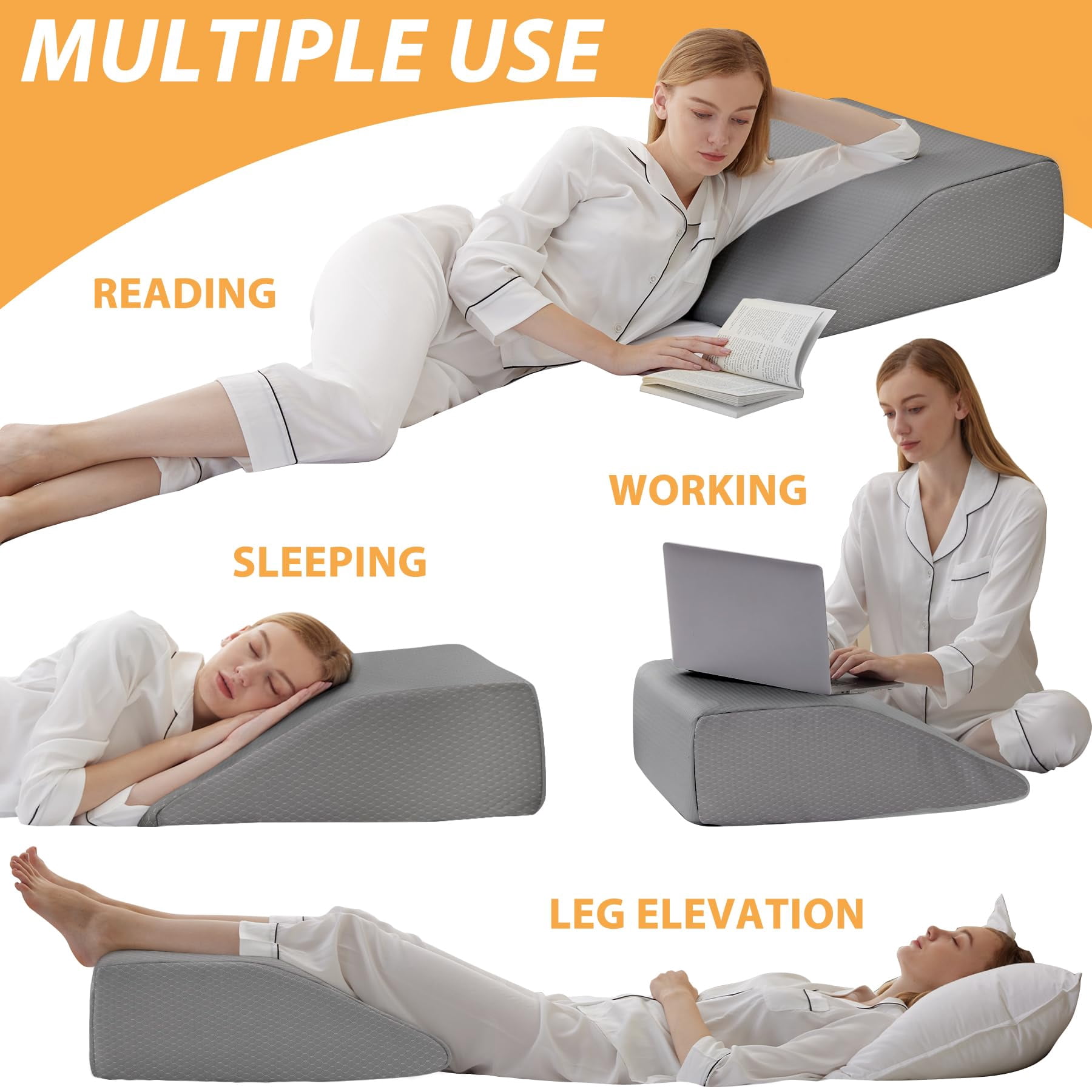 Leg Elevation Pillows  For Sleeping Gel Memory Foam Top Wedge Pillow Wedges After - Removable Cover (10 Inch Grey)