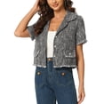 thumbnail image 4 of INSPIRE CHIC Women's Tweed Shirt with Tassel Cropped Length Spring Short Sleeve Shirt XS Black, 4 of 6