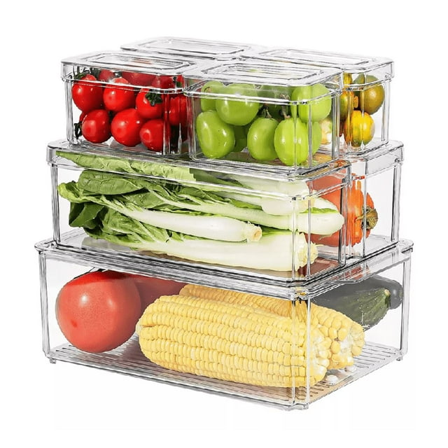 Organizador Refrigerador Cocina Set 7 Contenedores Con Tapa TRANSPARENTE