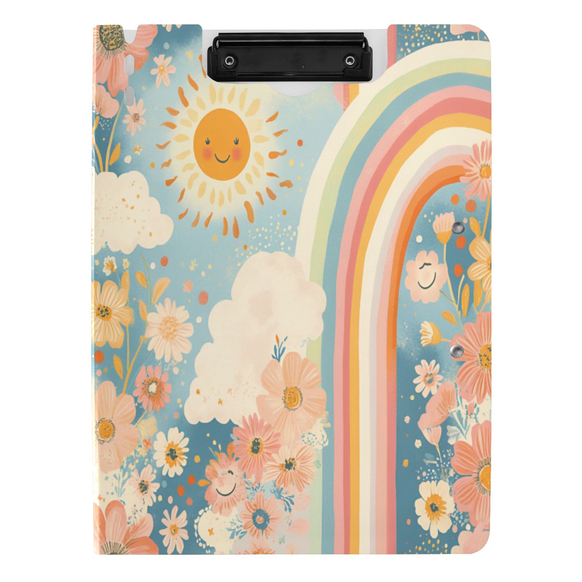 FORMRS A4 Clipboard Folder with Pen Holder Horizontal Foldable School Office Binder, Beige Rainbow Clouds