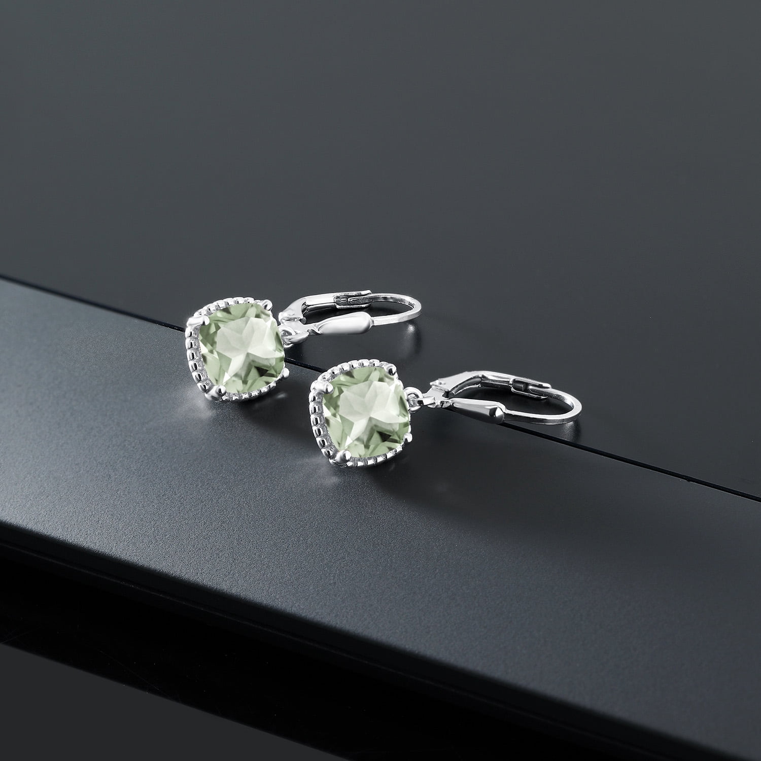 Gem Stone King 925 Sterling Silver Green Prasiolite Dangling Earrings for Women (4.10 Cttw, Gemstone Birthstone, Cushion 8MM)