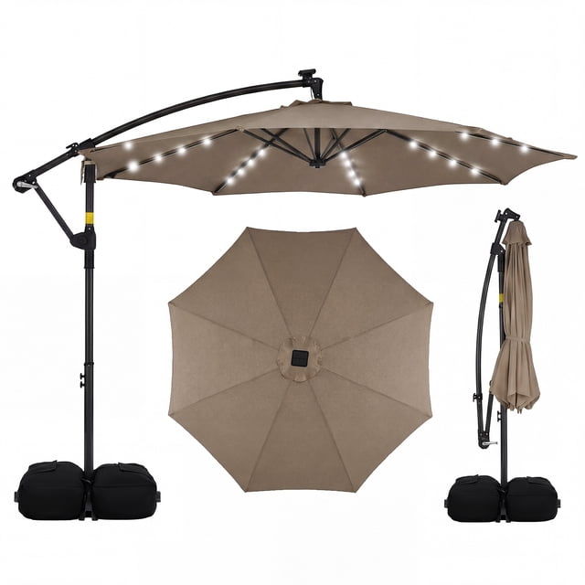 Gymax 10 FT Patio Solar LED Offset Cantilever Umbrella Hanging Outdoor Market Umbrella Outdoor Turquoise