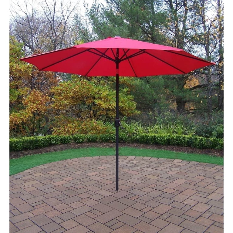 9 foot red patio umbrella with black pole 9-Foot Outdoor -Hexagonal Basic Push-Tilt The crank and tilt features allow for effortless operation and optimal positioning Costway 9-ft Steel Red Market