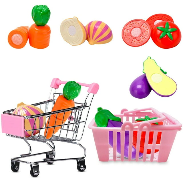 Mini Panier d'Achats Panier Jeu Jeu Aliments et Épicerie Panier d'Achats Ensemble de Jouets pour Enfants et Tout-Petits 3+