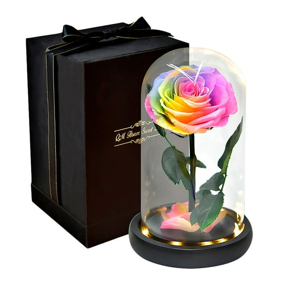 Margarine Rose and Preserved Rose in Glass Dome, Made from Artificial Preserved Flowers, Roses Never Withered Gift for Her, Valentine's, Mother's Day, Birthday (with Gift Box)