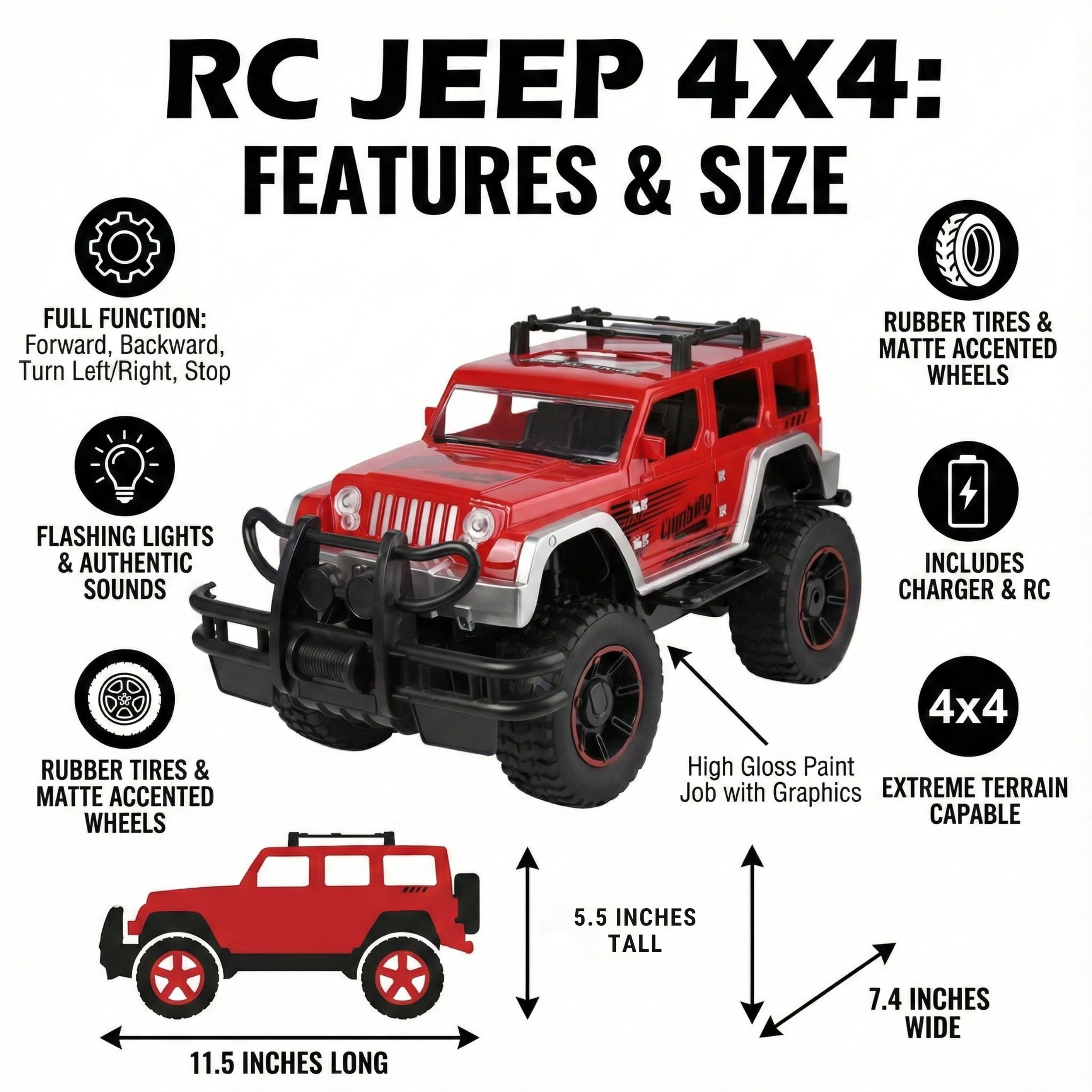 1:12 Scale RC Big Wheel Beast Monster Truck Remote Control Pickup Truck Crawler with Headlights for Boys