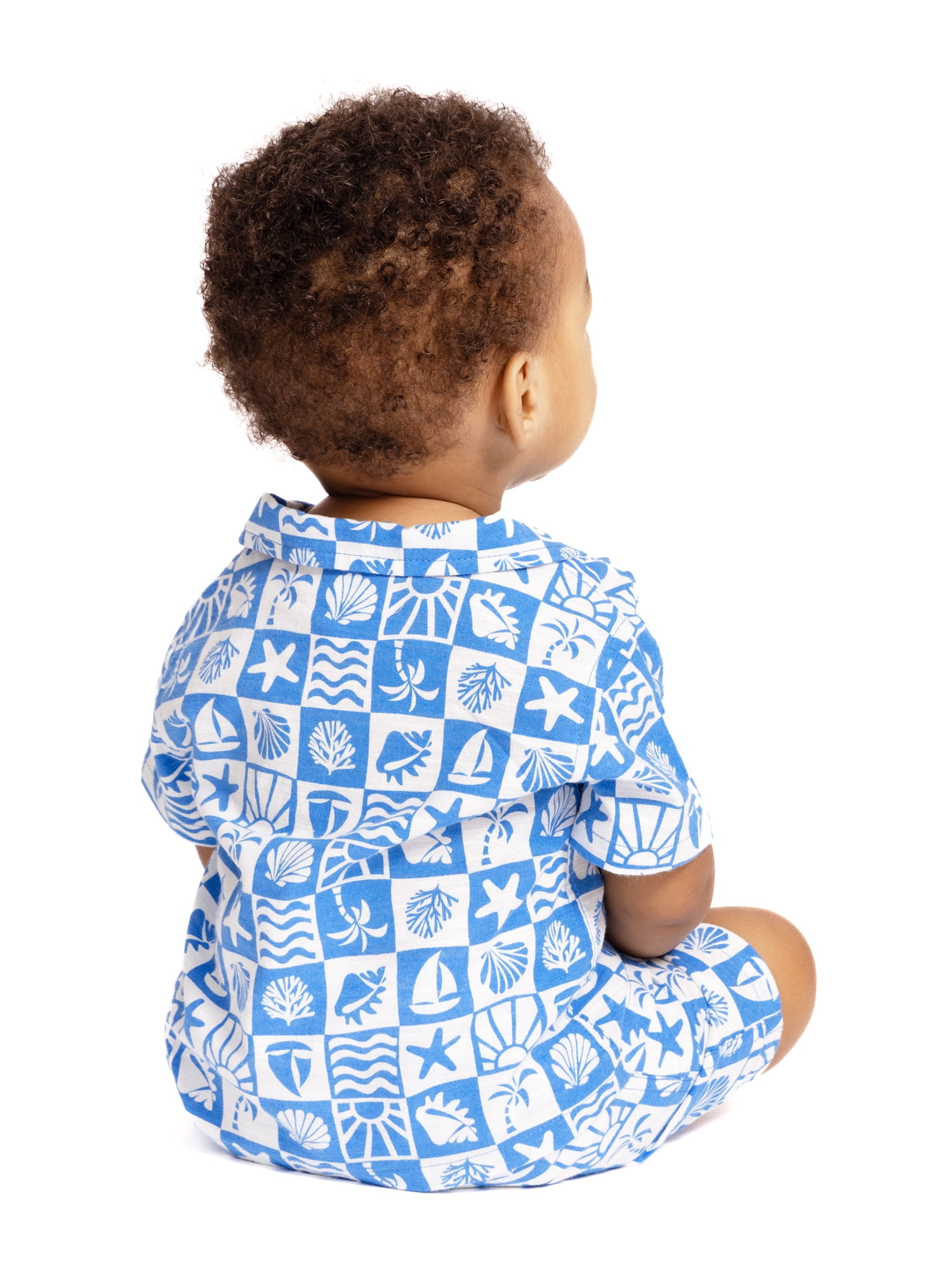Wonder Nation Baby Boys Short Sleeve Printed Collared Button Top and Matching Shorts Set, Sizes 0/2M-24M