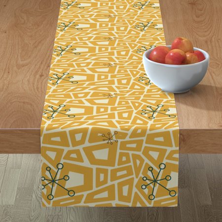 

Cotton Sateen Table Runner 108 - Midcentury Modern Geometric Retro Atomic Mustard Squares Gold 50S Print Custom Table Linens by Spoonflower