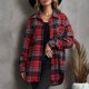 thumbnail image 3 of Chaquetas a cuadros de mujer Otoño e Invierno engrosamiento Casual suelta mujer manga larga solapa camisa con botones LC8511656 Rojo M, 3 of 6
