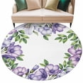 thumbnail image 2 of Round Area Rug 6 Ft, Purple Flowers Washable Non-Slip Circle Carpet for Living Room/Bedroom, Spring Watercolor Floral Leaves Plants Low-Profile Indoor Mats Collection Rugs for Residential, 2 of 7