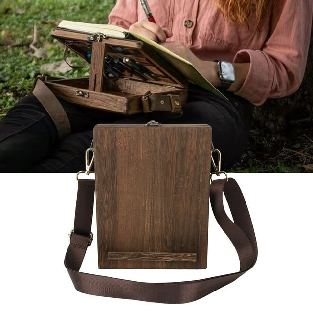 Caja de madera Messenger de escritorés, Correa de Ancho Derecho A Prueba de Choques de Amortiguadores Interables de Madera Portátiles Protectores Retro versáLes Simplos Con Bolsa para
