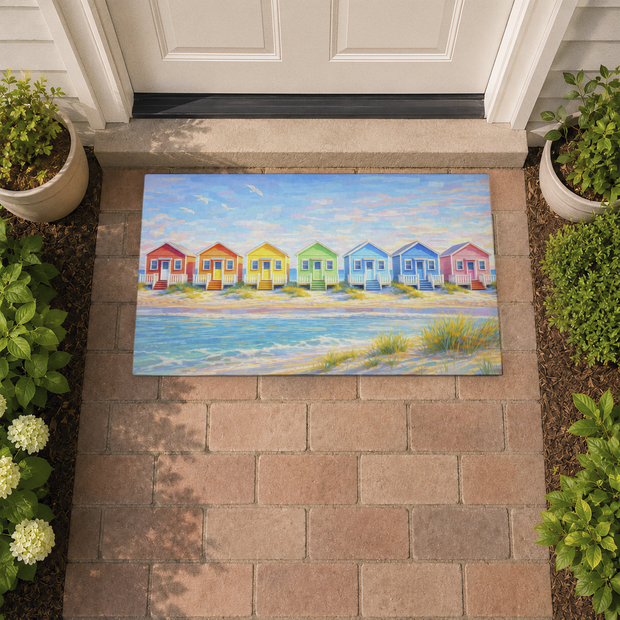 Stupell Industries Rainbow of Beach Cottages Printed Outdoor Door Floor Mat, design by Ziwei Li