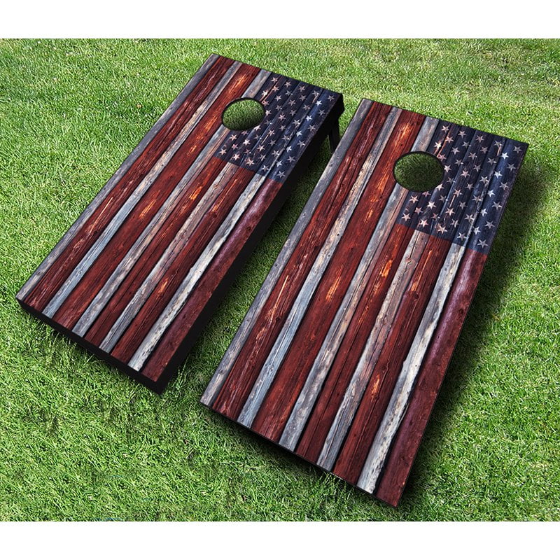 AJJ Cornhole Country Rustic American Flag Cornhole Set