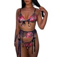 thumbnail image 1 of VISgogo Conjunto de lencería para mujer con lazo, sujetador bordado floral con cuello en V profundo casual + bragas de malla VISgogo moda, 1 of 4