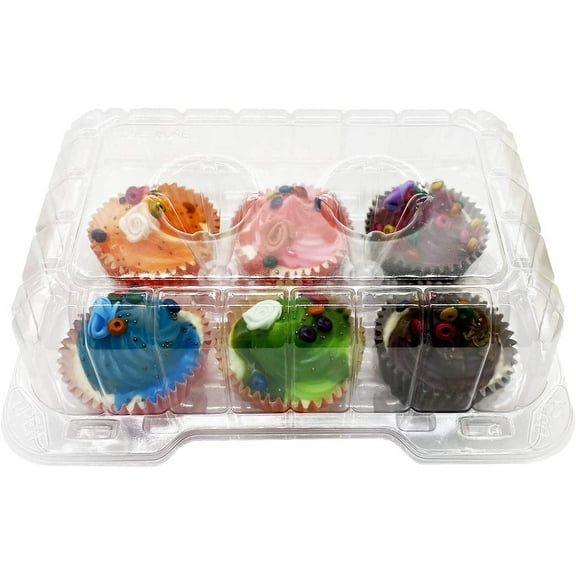 Clear Cupcake Containers,12pc Plastic Disposable High Dome Cupcake Boxes 6 Compartment Cupcake Holders Cupcake Containers Half Dozen Cupcake Trays ReliableCup Cake Muffin Packaging Transporter