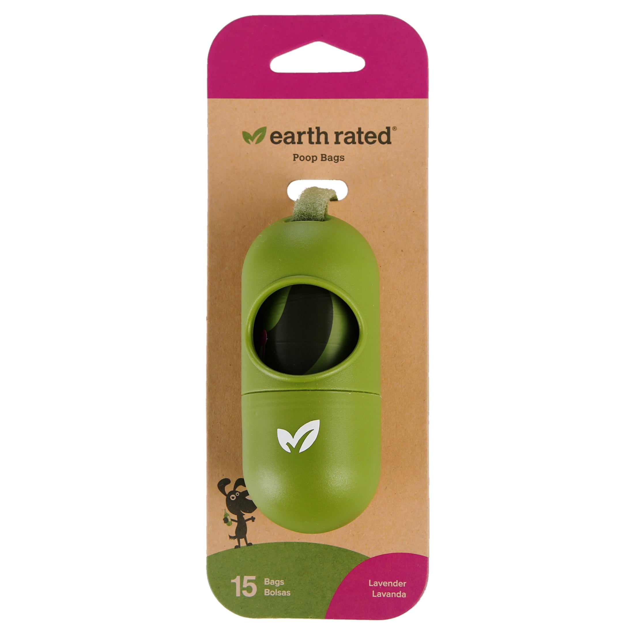 Earth Rated Leash Dispenser for Dog Waste Bags Include 15 Biodegradable Lavender-Scented Poop Bags 