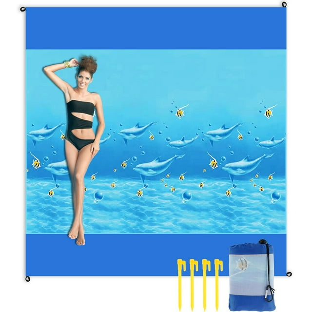 Beach Blanket 79 x 83inch Sandproof Beach Mat Waterproof Quick Drying Picnic Mat for Travel Camping