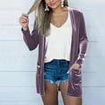 thumbnail image 4 of Women's Solid Color Gold Velvet Cardigan, Mid-Length Open Front Long Sleeve Jacket, Casual Loose Fit Duster Coat for Women, Soft Velvet Loungewear for Fall and Winter Purple S, 4 of 7