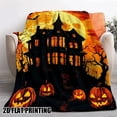 thumbnail image 4 of 1pc Gothic Victorian Mansion Haunted House Throw Blanket - Victorian Gothic House with Bats, Jack-O'-Lanterns & Blood-Red Moon - Ultra-Soft Flannel All-Season Bedspread for Couch, Bed, Office - Spook, 4 of 10