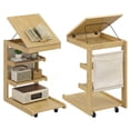thumbnail image 1 of Costway 2 Pcs Table d'Appoint en Forme de C avec Roues, Plateau de Bureau Réglable, Butée de Bord, Pochette de Rangement, Naturel, 1 of 9