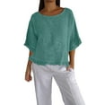 thumbnail image 2 of Alitao Shirts for Women Tshirts Shirts Womens Round Neck Ruffled Hem Mid Sleeve Cotton And Linen Top Linen Shirts Womens Tops Dressy Casual Green M, 2 of 5