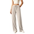 thumbnail image 2 of HomeDM Lounge Pants for Women Straight Leg Drawstring Casual Trousers Beige Athletic Work Pants with Pockets Size S, 2 of 8