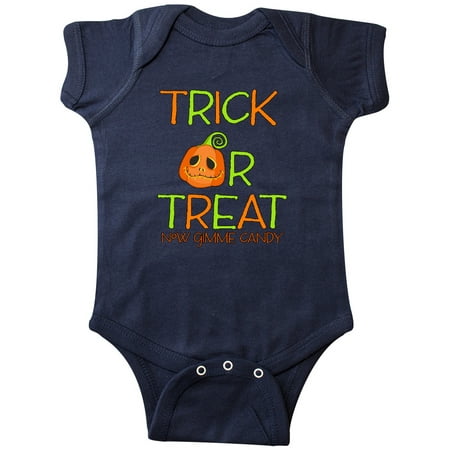 

Inktastic Trick or Treat Now Gimme Candy with Halloween Pumpkin Gift Baby Boy or Baby Girl Bodysuit