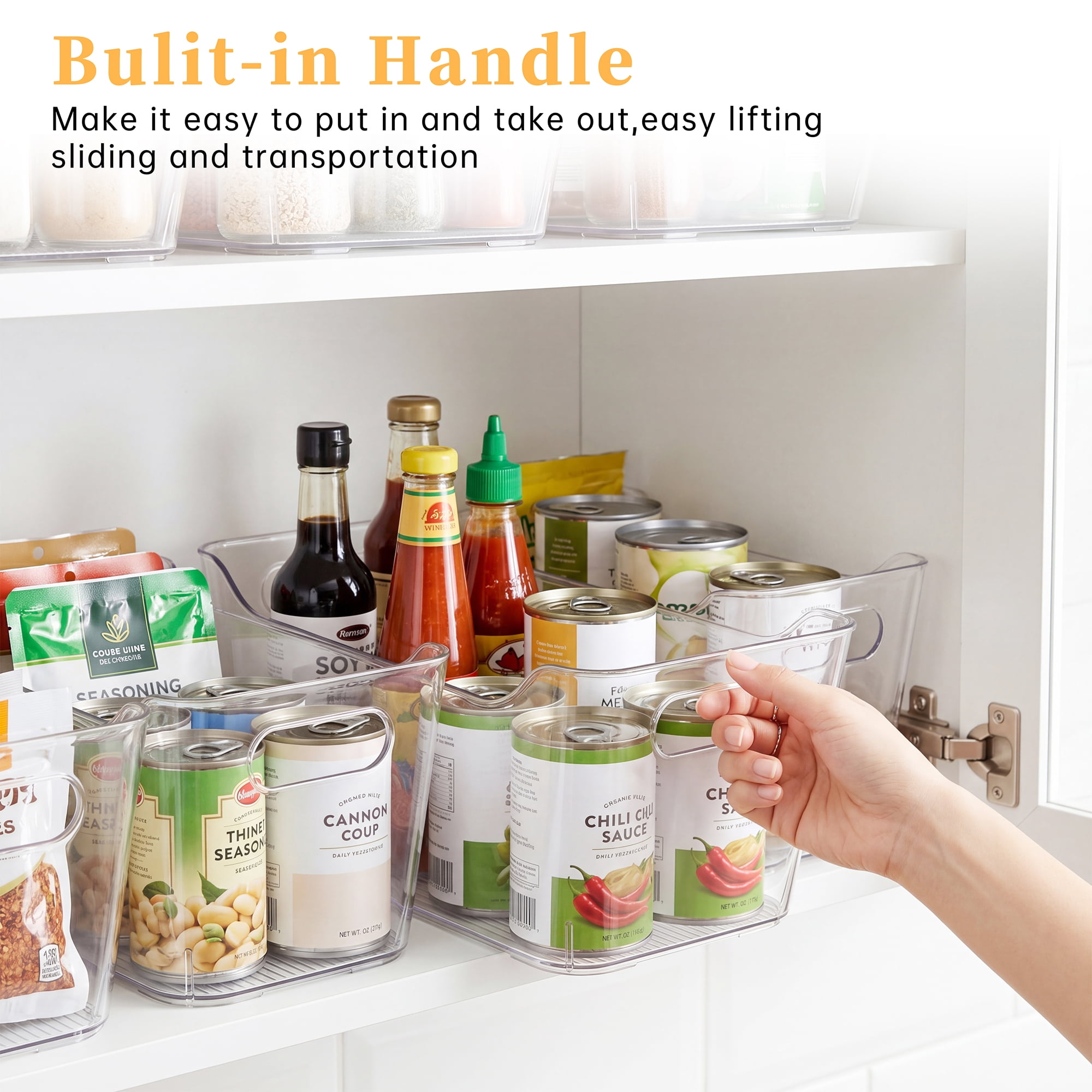 4 Pack Storage Organizer Bins, Large Plastic Cabinet Organizer with Handle, Clear  Storage Containers for Bathroom,Office,Kitchen,Fridge,Closet,Pantry (12"x 8.5"x 5.1")