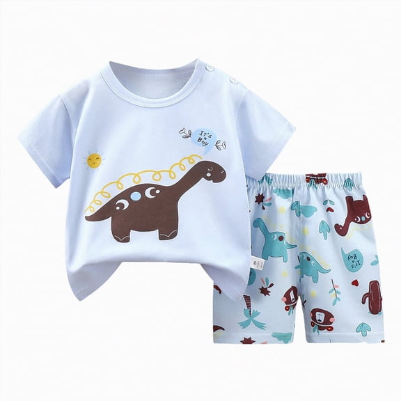 NIEWTR Toddler Kids Baby Boy Summer Clothes Girl Pajamas 2T 3T 4T 5T Vehicles Letter Print Short Sleeve Tops Shorts Outfits 2Pcs Pjs Snug Fit Sleepwear(A-Sky Blue,18-24 Months)