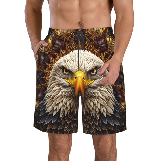 Balery Vintage Pattern Bald Eagle Traje de Baño Estilo Hawaiano para Hombre, Shorts de Secado Rápido con Bolsillos-X-Large