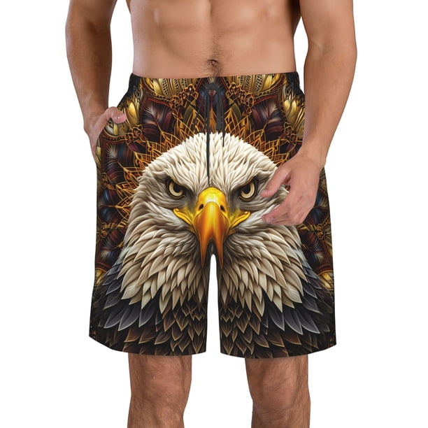 Fotbe Vintage Pattern Bald Eagle Trajes de Baño Estampados para Hombre, Shorts de Verano de Secado Rápido, Ropa de Playa, Bañadores-Medium
