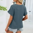 thumbnail image 7 of Womens Tops Dressy Casual Round Neck Lace Patchwork Short Sleeved T Shirt For Women Solid Color Pullover, 7 of 7
