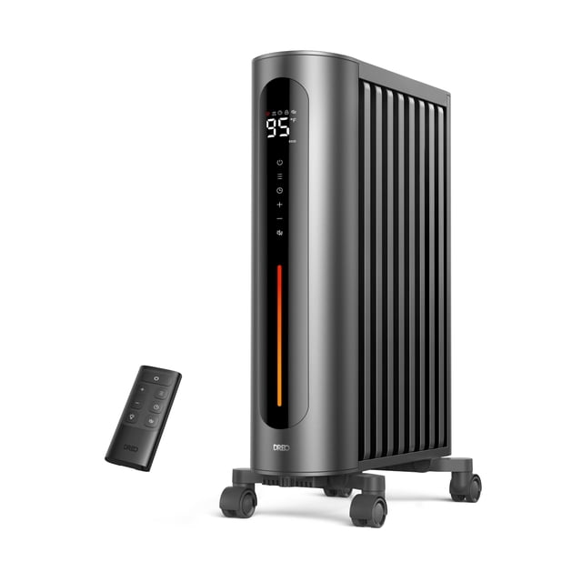 Dreo Calentador de radiador lleno de aceite, calentador radiante de 1500 W con control remoto, termostato digital, 4 modos, temporizador de 24 horas, 10 protecciones de seguridad, bloqueo para niños,