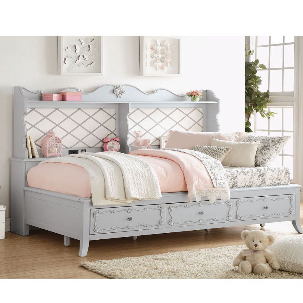 Twin Daybed Bed Frame for Girls, Wood Twin Daybed with Bookcase and