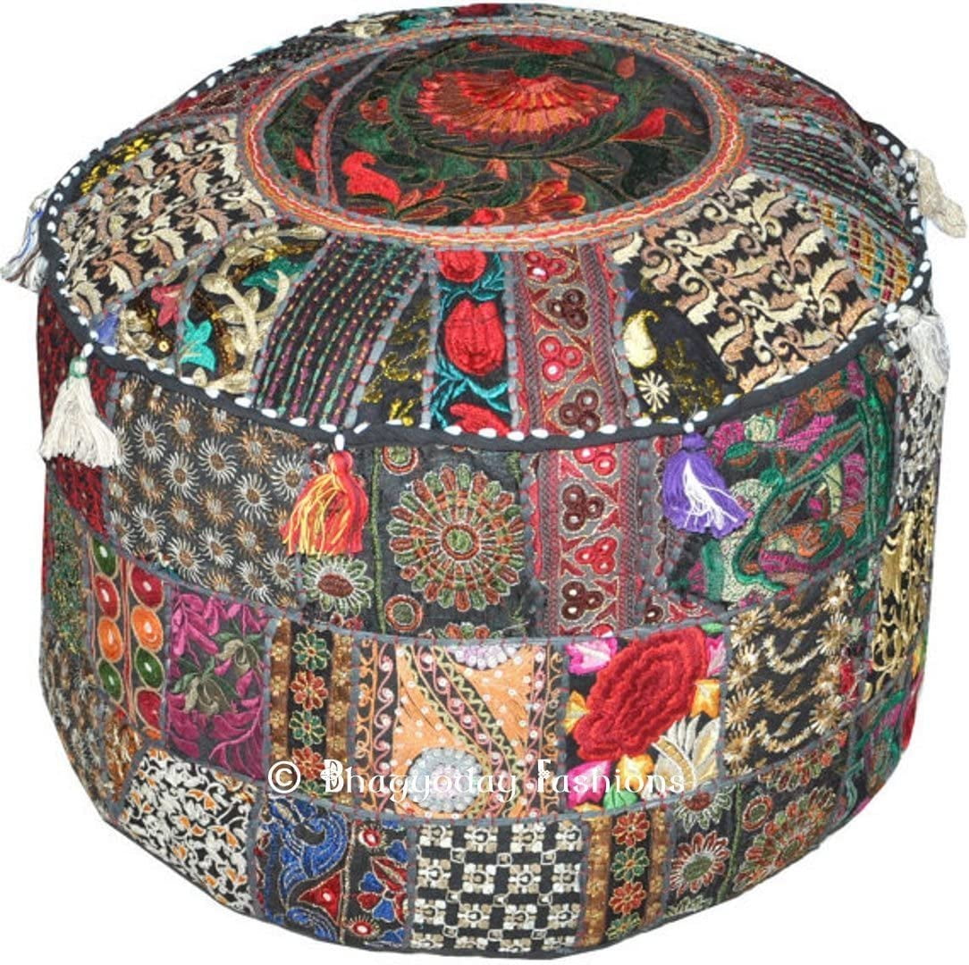 Indian Floor Ottoman Pouffe Cotton Patchwork Embroidered Decor ouffe Seatingr 