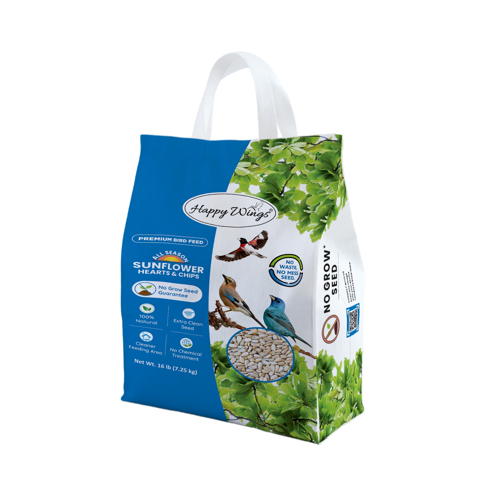 Happy Wings Sunflower Hearts (Kernels) & Chips, 16 lb., Wild Bird Food, No Grow Birdseed, New, Dry.