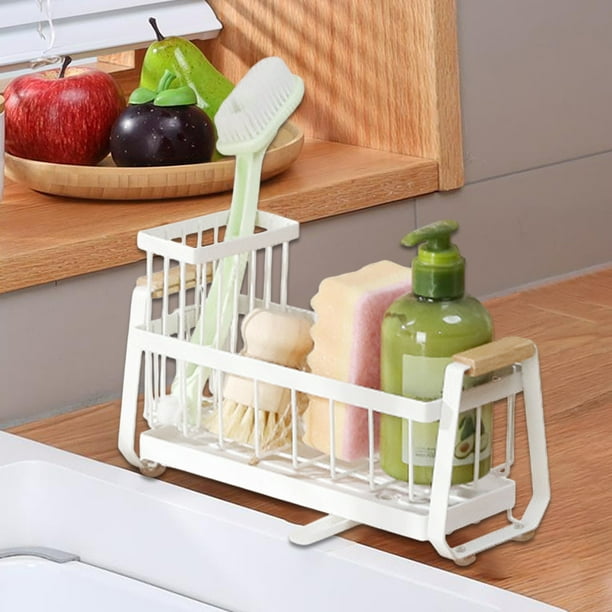 Organizador de fregadero de acero inoxidable | Escurridor de esponjas con bandeja | Ventosas antideslizantes | Soporte de encimera inoxidable para esponja, jabón, cepillo y fregadero de cocina