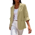 thumbnail image 4 of WRFWUL Womens Cotton Linen Blazer 3/4 Sleeve Open Front Notched Collar Jacket Casual Work Office Lightweight Coat with Pockets, 4 of 6