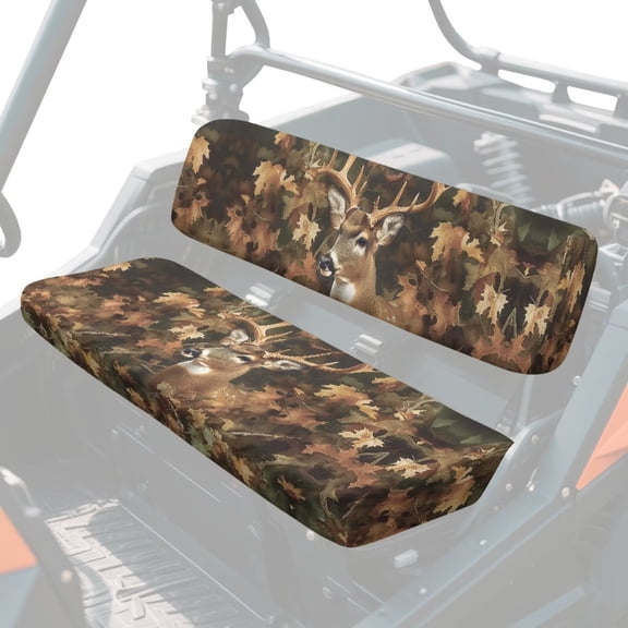 XYZCANDO Deer UTV Seat Covers for Kawasaki Mule Camo Forest Set 2 Pcs Replacement Bench Seats Cover Washable UTV Seat Covers Accessory Part Nonslip All-Season Protection