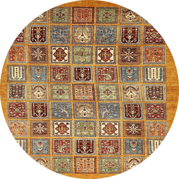 Ahgly Company Machine Washable Indoor Round Abstract Yellow Orange Area Rugs, 3' Round