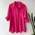 thumbnail image 2 of TTUHYWXI Womens Button Down Shirts Cotton Dress Shirt Long Sleeve Oversized Boyfriend Solid Tunic Tops with Pockets (Hot Pink, M), 2 of 6