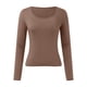 thumbnail image 4 of Tops ajustados para mujer: top corto de manga larga y cuello redondo, básico, ajustado, mezcla de poliéster, para entrenamiento/yoga/informal, tallas S-XL, 4 of 5