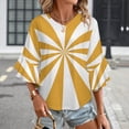 thumbnail image 3 of Aesthetic Maize Yellow And White Sunburst Women's V-Neck Blouse With 3/4 Ruffled Bell Sleeves Casual Top Ladies Blouses, 3 of 7