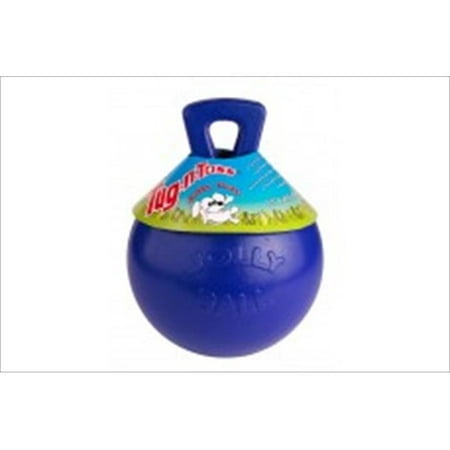 Jolly Pets Tug-N-Toss 6 inch Blue  Rubber Ball with Handle Chew Toy for Dogs
