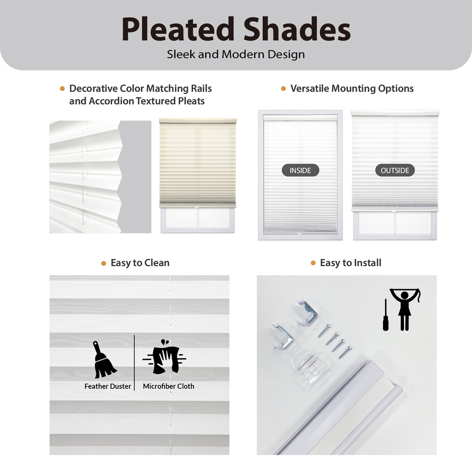 Regal Living Cordless Light Filtering Polyester Pleated Shades, Ecru - 23.5 in. W x 48 in. L