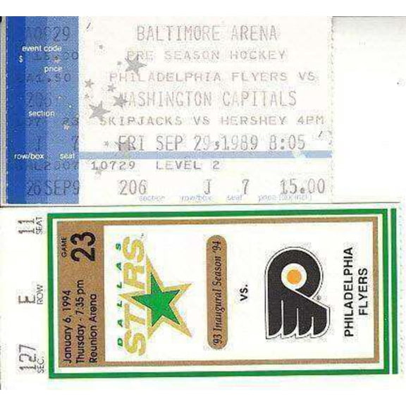 Philadelphia Flyers 2 vintage road game ticket stubs