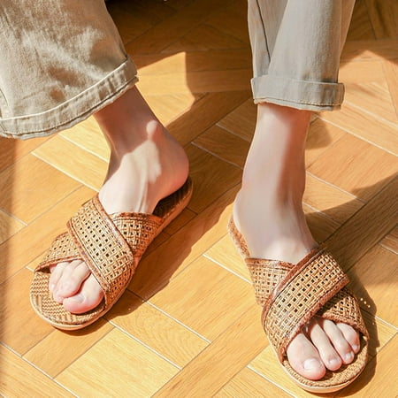 

Slippers under $15 Xysaqa Flax Tatami Slippers Men Comfy Non Slip Indoor Slippers Open Toe Sandals Mens Summer Beach House Shoes Home Slipper Summer Savings