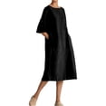 thumbnail image 2 of BUWTTER Spring Dresses for Women 2026 Casual Loose Fit Midi Short Sleeve Linen Blend Summer Boho Versatile Tunic Everyday Wear Black Dress L, 2 of 4