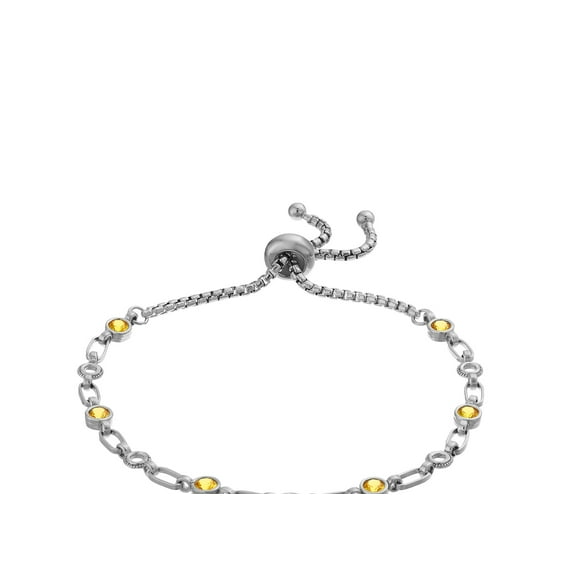 Kristen Kesho Sterilng Silver Yellow Cubic Zirconia Bolo Circle Bracelet Adjustable Length